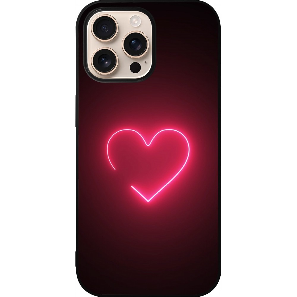 iPhone 16 Pro Max Case Hülle - Silikon schwarz Valentine 2023 single neon heart