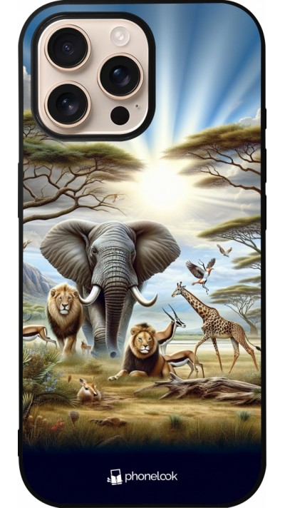 Coque iPhone 16 Pro Max - Silicone rigide noir Vie sauvage africaine