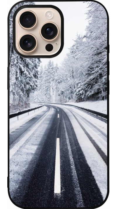 iPhone 16 Pro Max Case Hülle - Silikon schwarz Winter 22 Snowy Road
