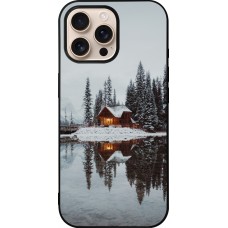 Coque iPhone 16 Pro Max - Silicone rigide noir Winter 25 Winter house forest afternoon