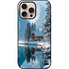 Coque iPhone 16 Pro Max - Silicone rigide noir Winter 25 Winter house forest day