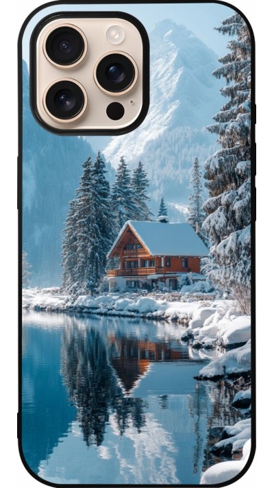 Coque iPhone 16 Pro Max - Silicone rigide noir Winter 25 Winter house forest day