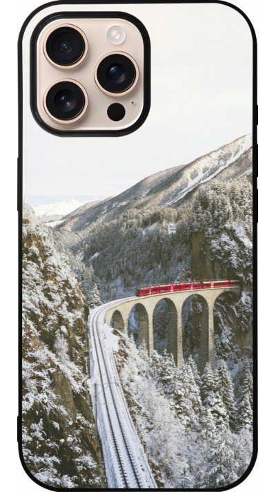 Coque iPhone 16 Pro Max - Silicone rigide noir Winter 25 Winter polar express