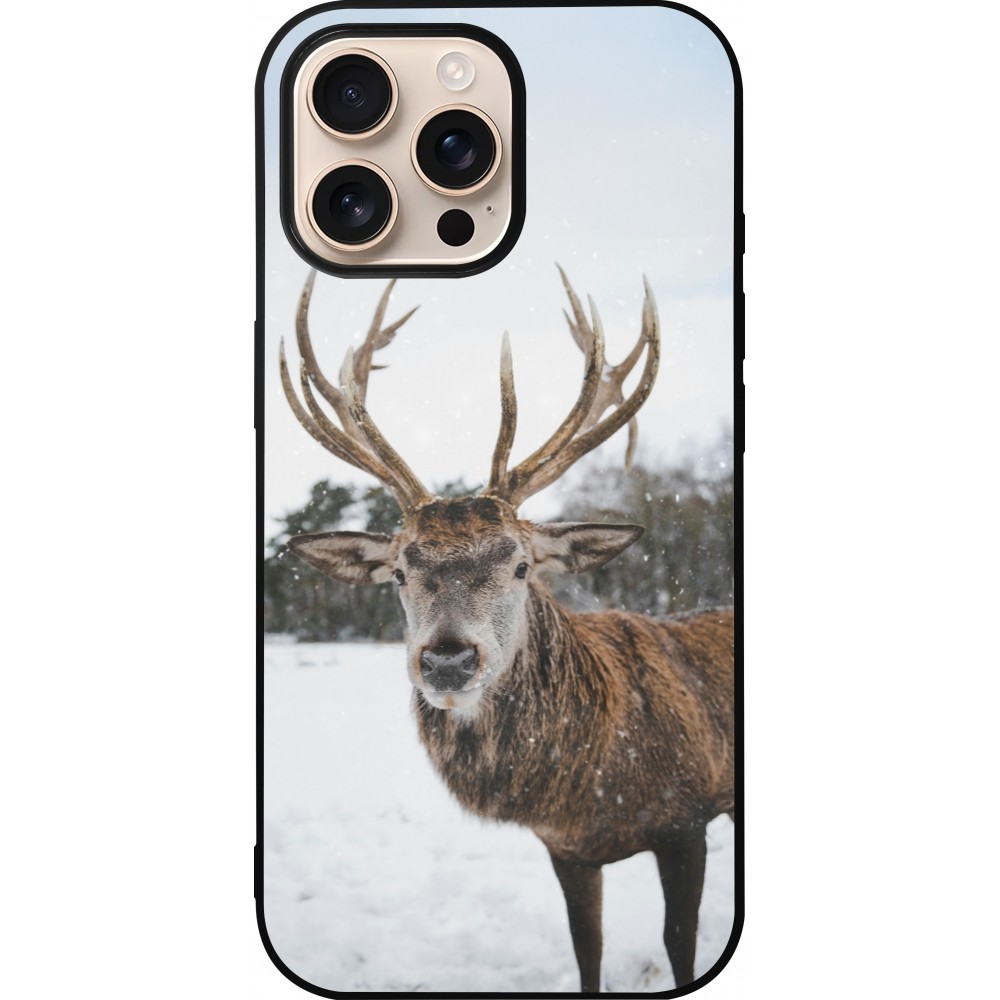 Coque iPhone 16 Pro Max - Silicone rigide noir Winter 25 Winter reindeer