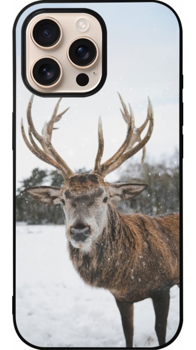 Coque iPhone 16 Pro Max - Silicone rigide noir Winter 25 Winter reindeer