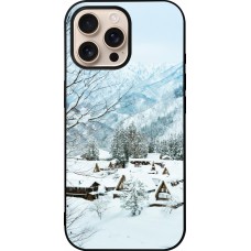 Coque iPhone 16 Pro Max - Silicone rigide noir Winter 25 Winter snowy landscape