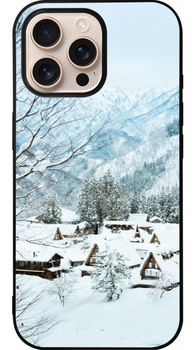 Coque iPhone 16 Pro Max - Silicone rigide noir Winter 25 Winter snowy landscape