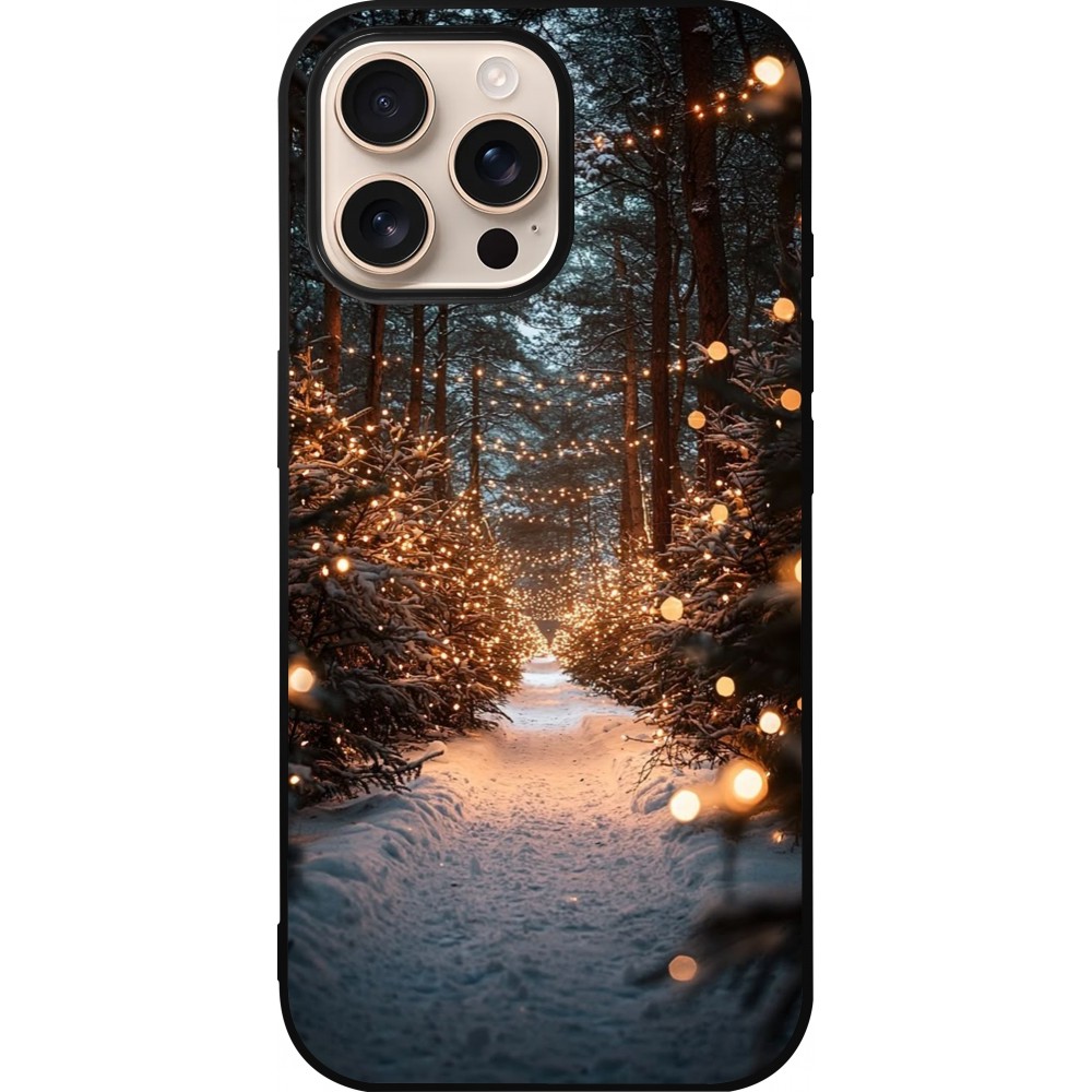 Coque iPhone 16 Pro Max - Silicone rigide noir Winter 25 Winter snowy road