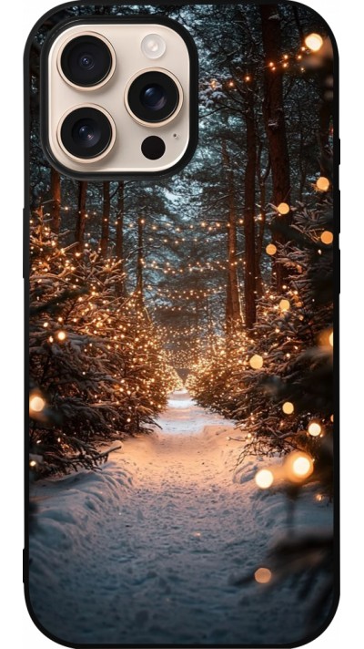 Coque iPhone 16 Pro Max - Silicone rigide noir Winter 25 Winter snowy road