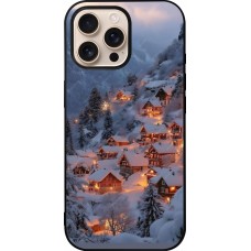 Coque iPhone 16 Pro Max - Silicone rigide noir Winter 25 Winter snowy village