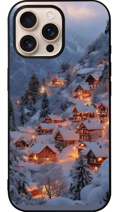 Coque iPhone 16 Pro Max - Silicone rigide noir Winter 25 Winter snowy village