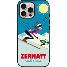 Coque iPhone 16 Pro Max - Silicone rigide noir Zermatt Ski Downhill