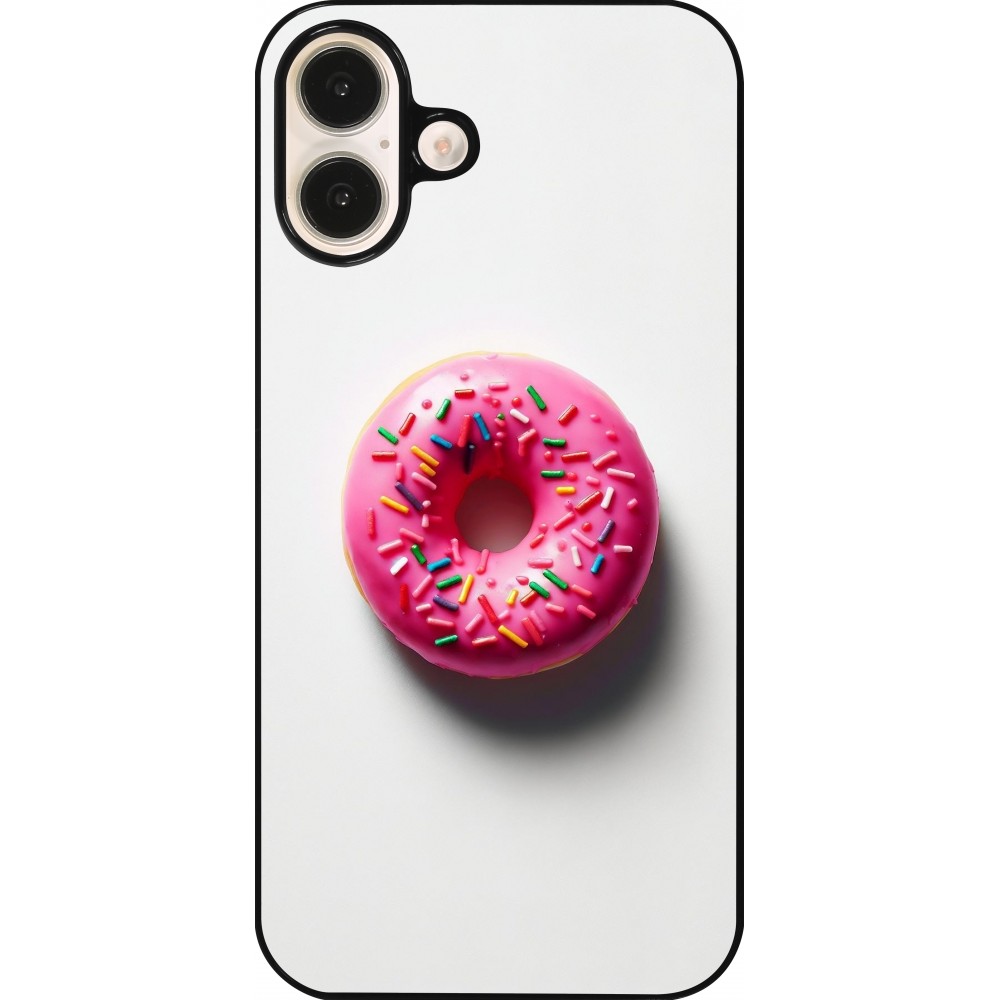 iPhone 16 Plus Case Hülle - Weisser Hintergrund, pinker Donut