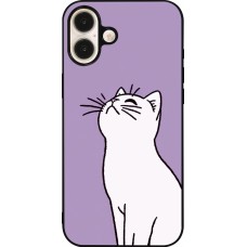 iPhone 16 Plus Case Hülle - Silikon schwarz Chat auf lila Hintergrund