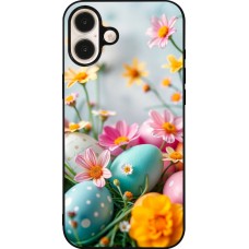 iPhone 16 Plus Case Hülle - Silikon schwarz Easter 2026 Eggs with flowers