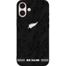 Coque iPhone 16 Plus - Silicone rigide noir Maillot de football Nouvelle-Zélande 2026 personnalisable