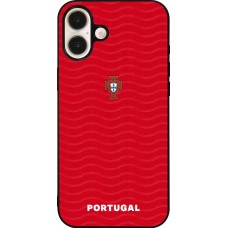 Coque iPhone 16 Plus - Silicone rigide noir Maillot de football Portugal 2026 personnalisable