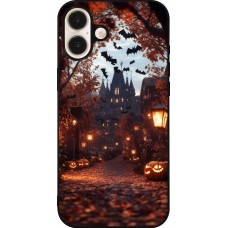 Coque iPhone 16 Plus - Silicone rigide noir Halloween 2025 Haunted house
