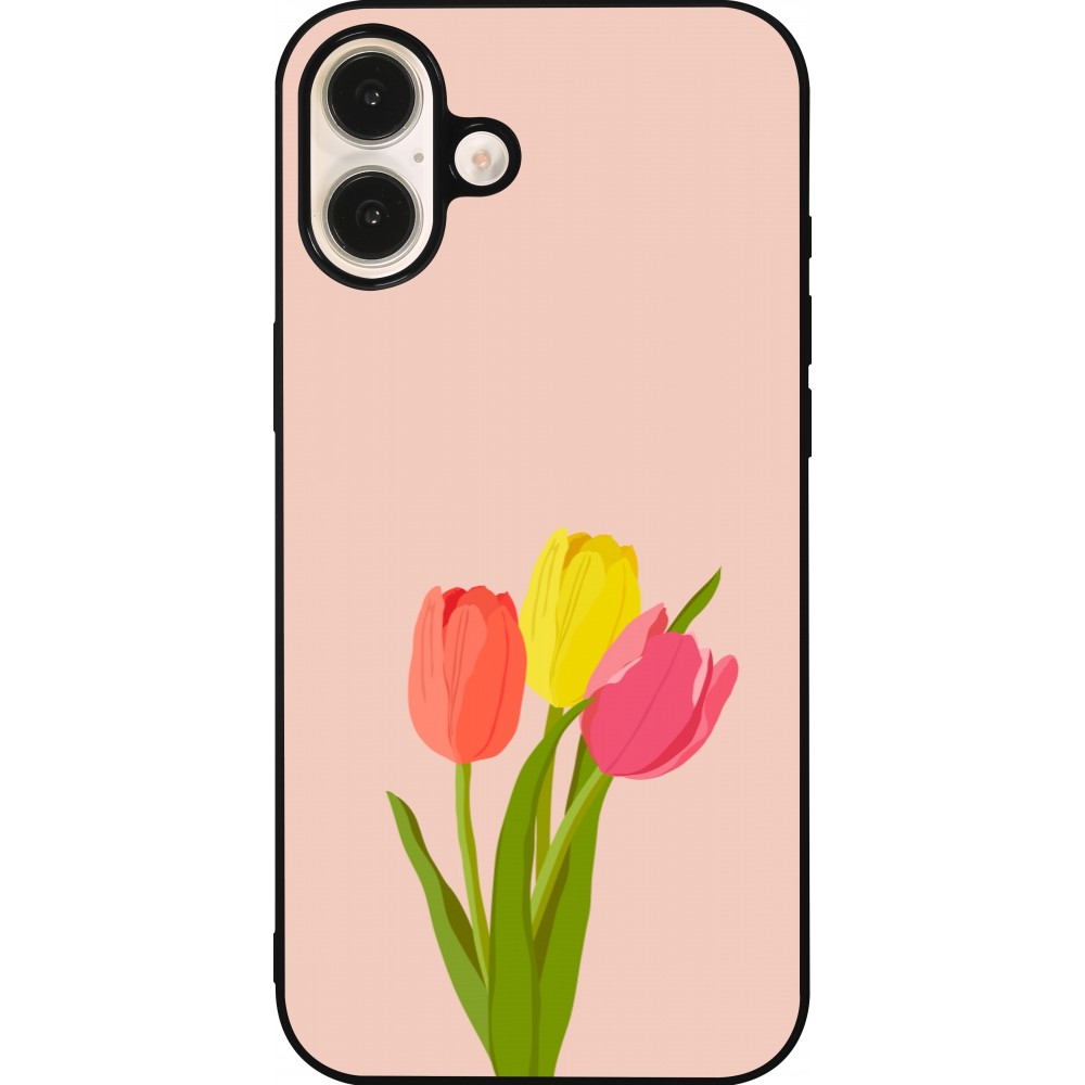 iPhone 16 Plus Case Hülle - Silikon schwarz Spring 23 tulip trio