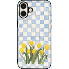 Coque iPhone 16 Plus - Silicone rigide noir Blue vichy tulips 2026