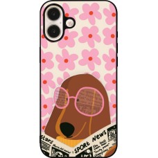 Coque iPhone 16 Plus - Silicone rigide noir Dog with newspaper Spring 2026