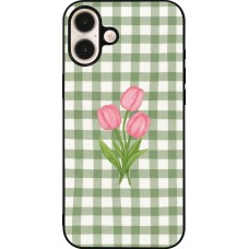 Coque iPhone 16 Plus - Silicone rigide noir Green vichy tulips 2026