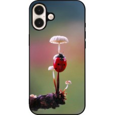 Coque iPhone 16 Plus - Silicone rigide noir Ladybird on a mushroom 2026