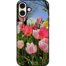 Coque iPhone 16 Plus - Silicone rigide noir Tulips Spring 2026
