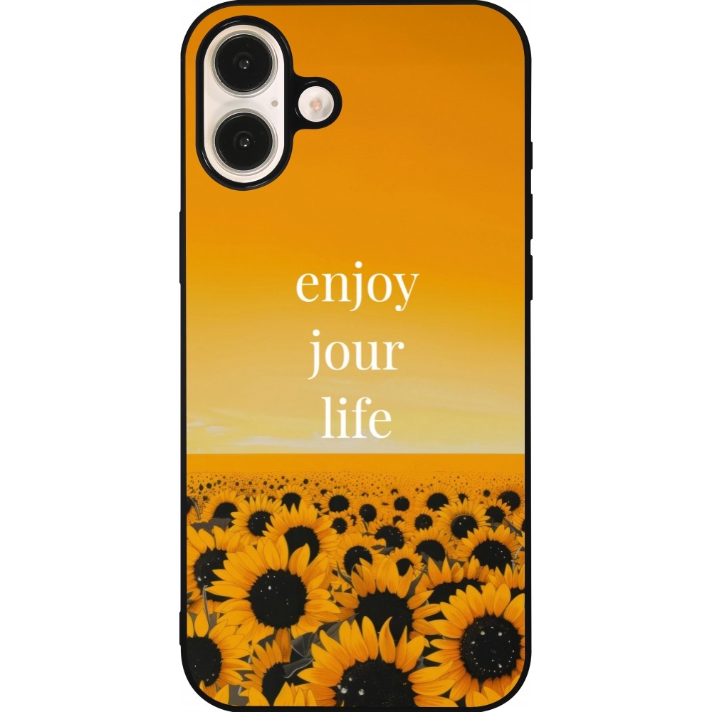 iPhone 16 Plus Case Hülle - Silikon schwarz Summer 2025 Enjoy your life