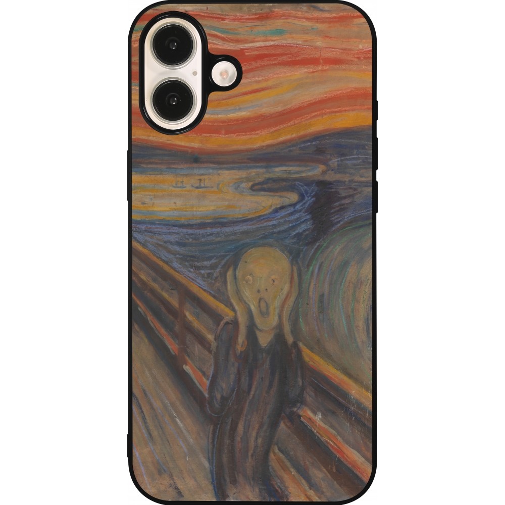 Coque iPhone 16 Plus - Silicone rigide noir Tableau art - Le Cri - Edvard Munch