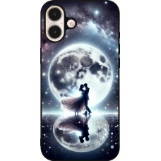 Coque iPhone 16 Plus - Silicone rigide noir Valentine 2024 Love under the moon