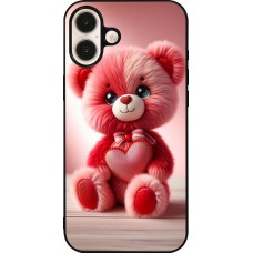 iPhone 16 Plus Case Hülle - Silikon schwarz Valentin 2024 Rosaroter Teddybär