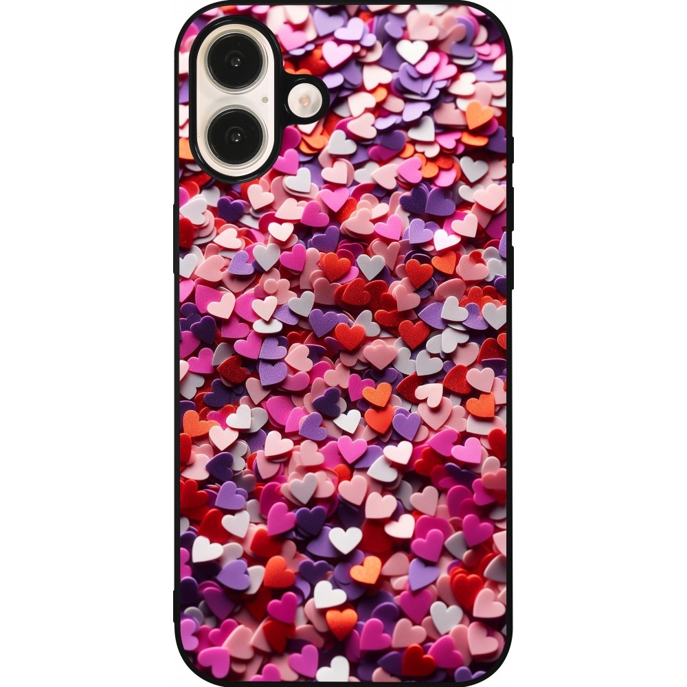 iPhone 16 Plus Case Hülle - Silikon schwarz Valentin 2025 Konfetti