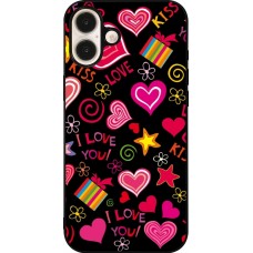 iPhone 16 Plus Case Hülle - Silikon schwarz Valentine 2023 love symbols