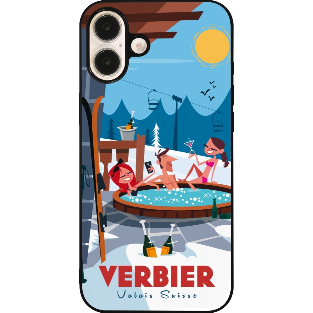 iPhone 16 Plus Case Hülle - Silikon schwarz Verbier Mountain Jacuzzi