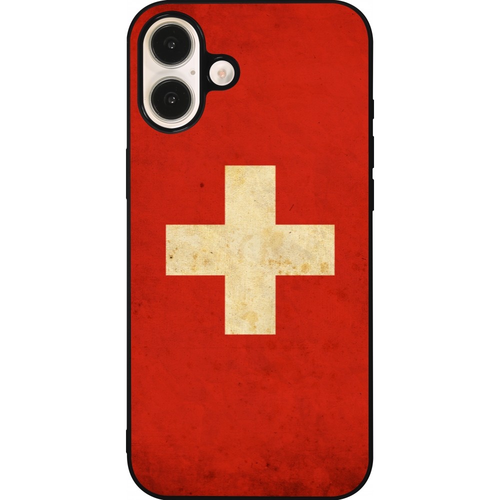iPhone 16 Plus Case Hülle - Silikon schwarz Vintage Flag SWISS