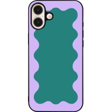 Coque iPhone 16 Plus - Silicone rigide noir Wavy Rectangle Green Purple