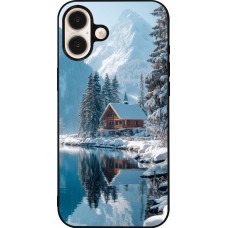 iPhone 16 Plus Case Hülle - Silikon schwarz Winter 25 Winter house forest day