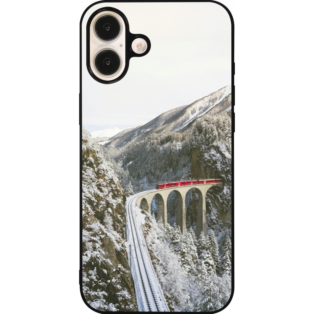 Coque iPhone 16 Plus - Silicone rigide noir Winter 25 Winter polar express