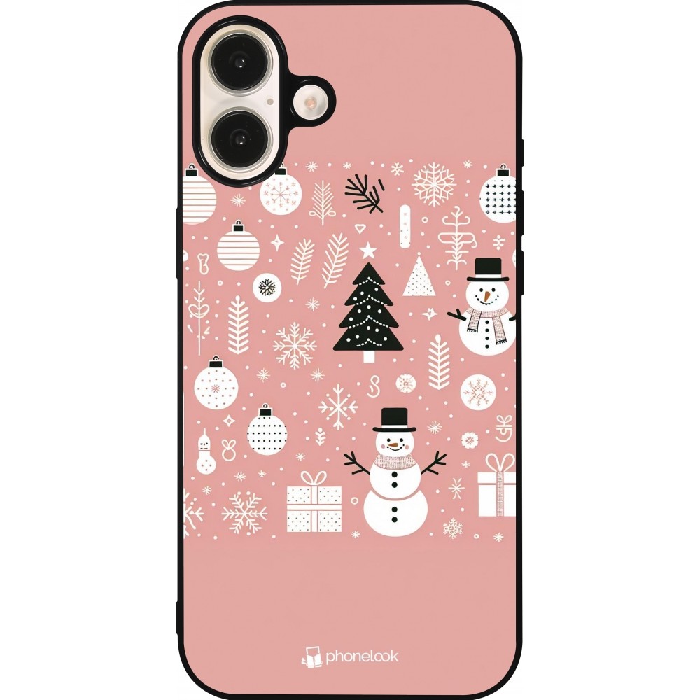 iPhone 16 Plus Case Hülle - Silikon schwarz Weihnachten 2024 Rose Schneemann Weihnachten