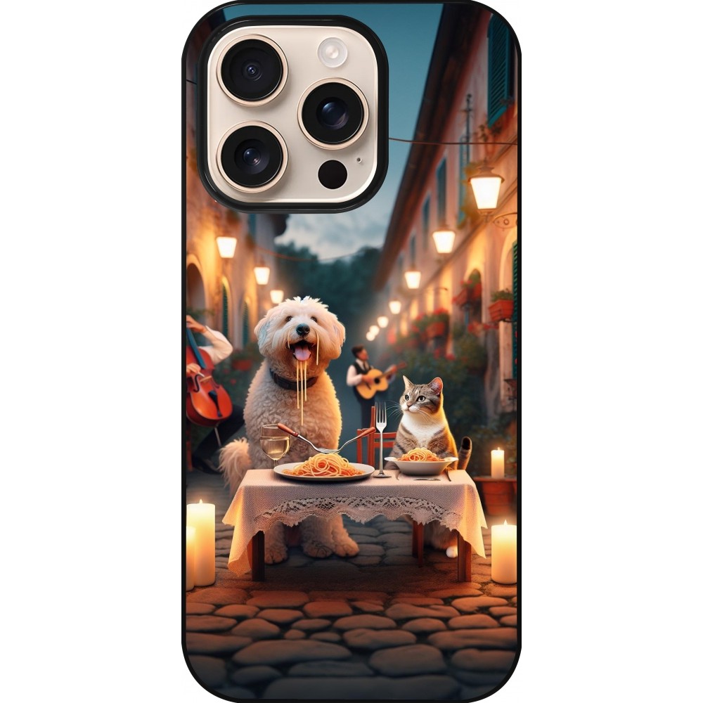iPhone 16 Pro Case Hülle - Valentin 2024 Hund & Katze Kerzenlicht