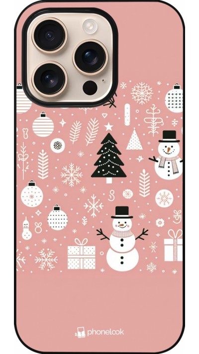Coque iPhone 16 Pro - Noël 2024 Rose Snowman Christmas