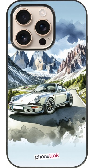 iPhone 16 Pro Case Hülle - Silikon schwarz Porsche 911 Berg Aquarell