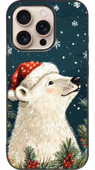 Coque iPhone 16 Pro - Silicone rigide noir Christmas 25 Bear