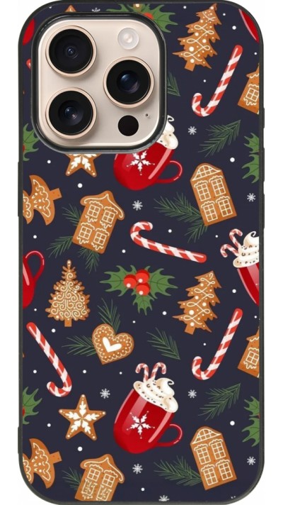 Coque iPhone 16 Pro - Silicone rigide noir Christmas 25 Pattern Gingerbread House