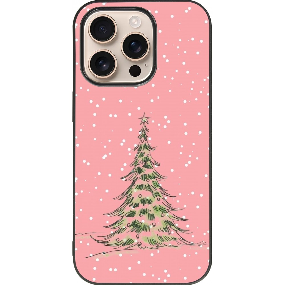 Coque iPhone 16 Pro - Silicone rigide noir Christmas 25 Pink Tree