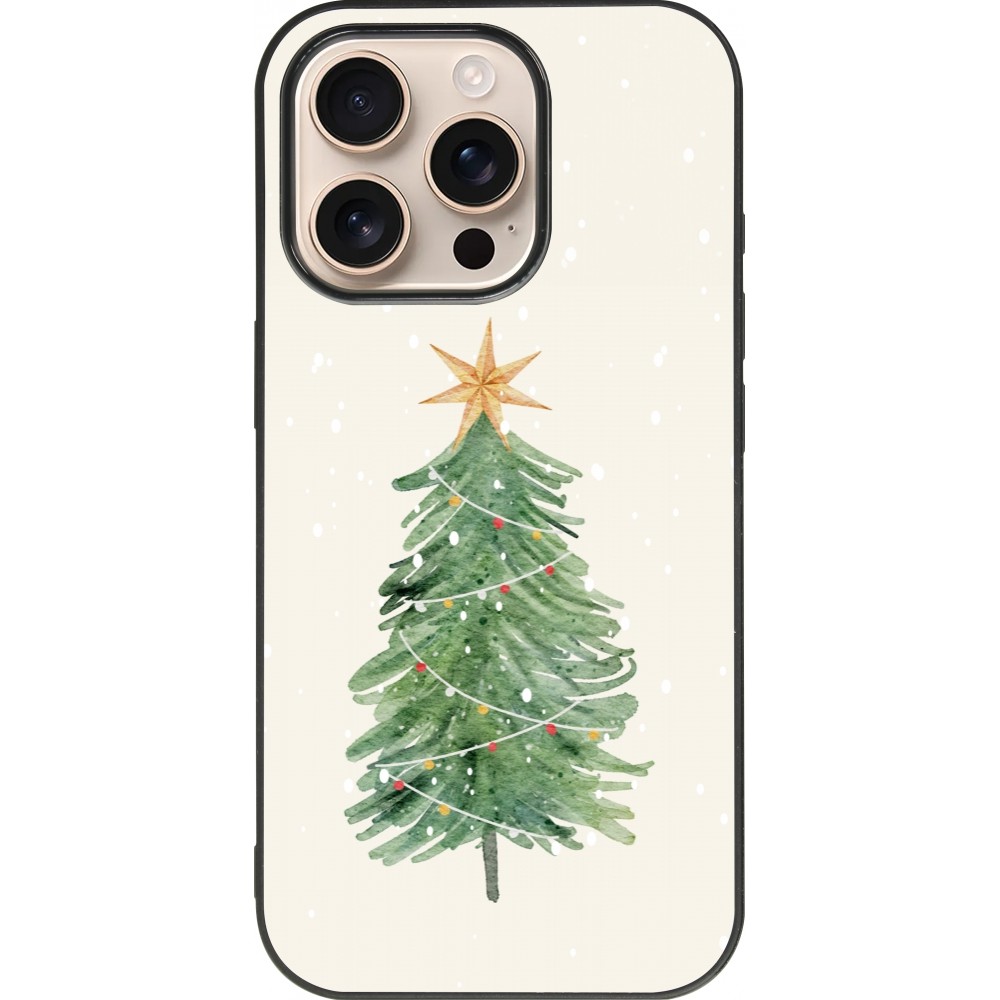 Coque iPhone 16 Pro - Silicone rigide noir Christmas 25 Sketch Tree