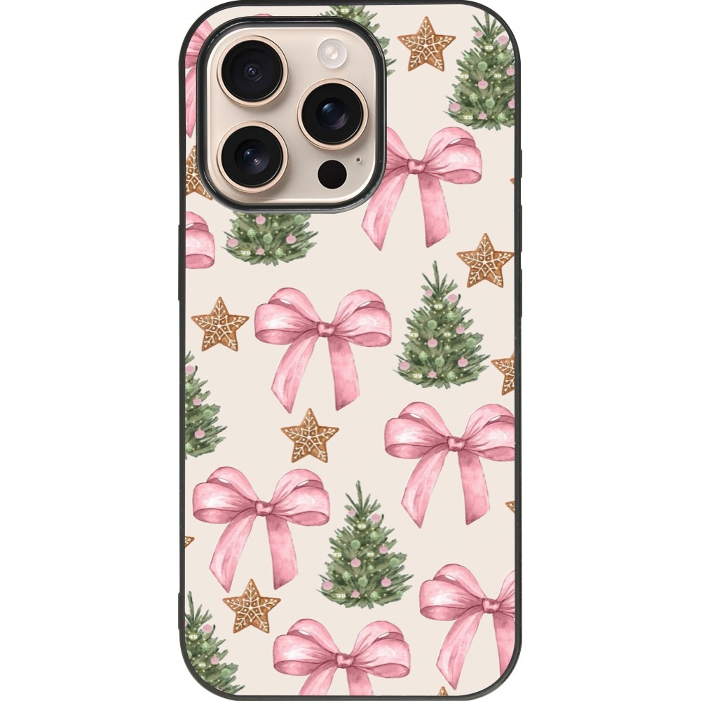 Coque iPhone 16 Pro - Silicone rigide noir Christmas 25 Vintage Ribbons