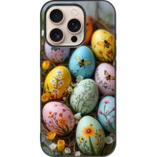 Coque iPhone 16 Pro - Silicone rigide noir Easter 2026 Eggs with bees