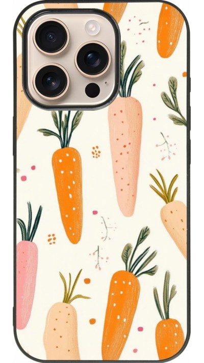 Coque iPhone 16 Pro - Silicone rigide noir Easter 2026 Illustration carrots